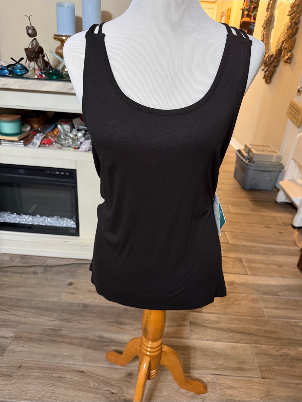 Roxy Black Tank Top with String and Tassel Back, Size Medium, NWT